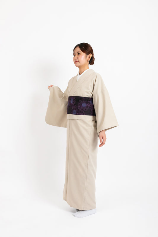 YOURかんたん着物 花織風ドット模様 ベージュ | 紬のような風合いのカジュアルなデザイン