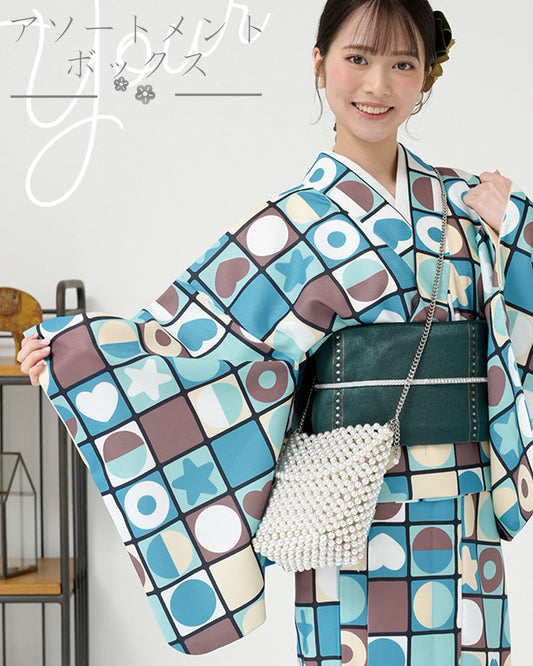 YOUR かんたん着物 アソートメントボックス | 大胆な幾何学柄がポップな着物