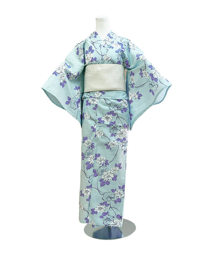 YOUR かんたん浴衣 涼華花模様 | 爽やかな水色地と上品な花模様が織りなす清楚モダンな洗える綿浴衣