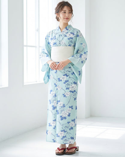 YOUR かんたん浴衣 涼華花模様 | 爽やかな水色地と上品な花模様が織りなす清楚モダンな洗える綿浴衣