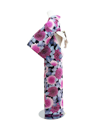YOUR かんたん浴衣 艶紫陽花 | 華やかなマゼンタピンクと大ぶりのあじさいが織りなすレトロモダンな洗える綿浴衣