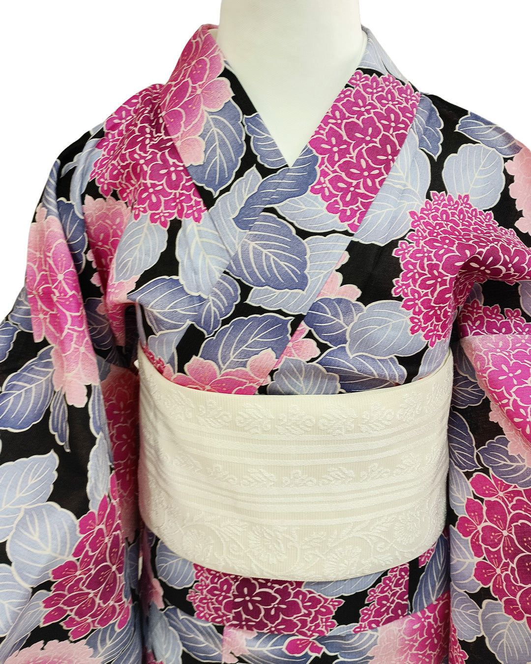 YOUR かんたん浴衣 艶紫陽花 | 華やかなマゼンタピンクと大ぶりのあじさいが織りなすレトロモダンな洗える綿浴衣