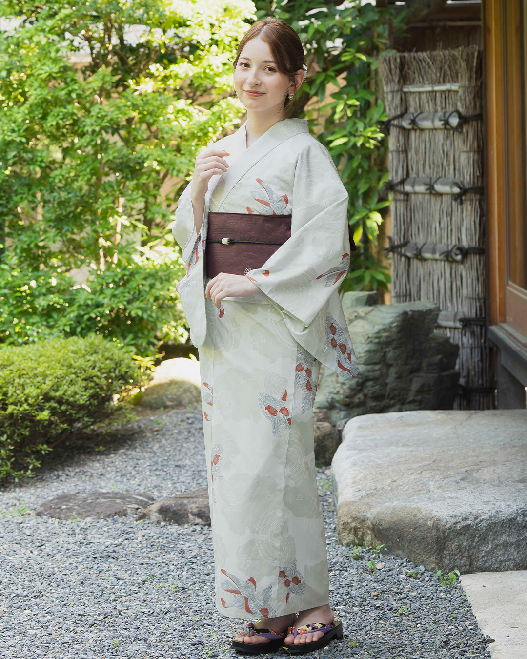 YOUR Easy Yukata, Nuance Color, Water Ripple Carp | A classic-modern washable cotton yukata featuring a refreshing white background and elegantly swimming koi.