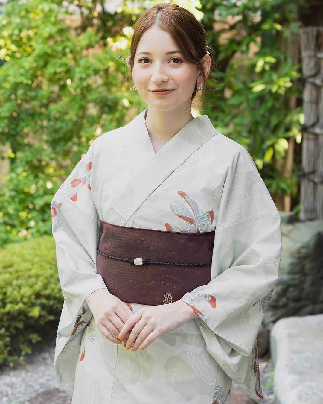 YOUR Easy Yukata, Nuance Color, Water Ripple Carp | A classic-modern washable cotton yukata featuring a refreshing white background and elegantly swimming koi.